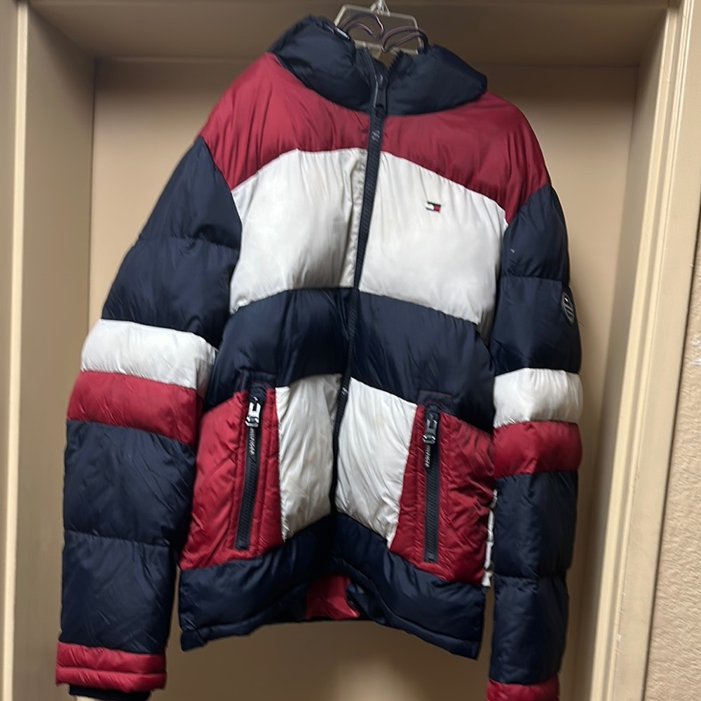 Tommy Hilfiger Red and White Puffer Jacket